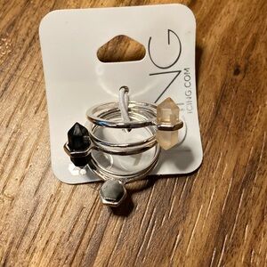 Icing 5 Ring Stack Faux Crystals Neutral Colors Silvertone